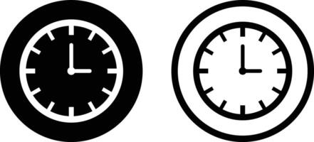 Clock icon set set in two styles isolated on white background . Clock circle icon vector