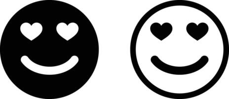 Smile icon set with hearts in two styles . Smile in love emoji with hearts eyes . Vector illustration