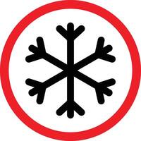 Snow warning sign . Red circle with snow flake icon . Cold warning sign vector