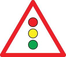 Traffic lights warning triangle sign isolated on white background . Red triangle warning road sign with traffic light inside .Vector illustration vector