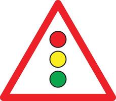 Traffic lights warning triangle sign isolated on white background . Red triangle warning road sign with traffic light inside .Vector illustration vector