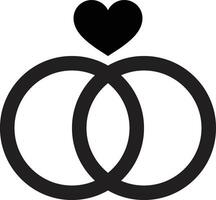 Wedding rings icon with heart . Engagement rings icon vector . Happy couple symbol