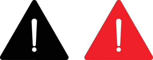 Black and red warning icon set . Warning attention sign with exclamation mark icon vector . Warning triangle icon set