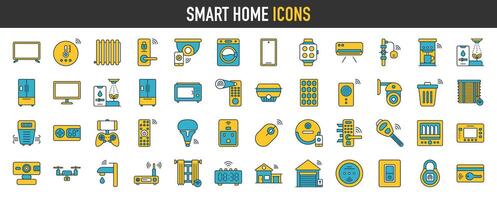 Smart home icon set. Remote control, domestic life, security system, home automation, wireless technology control system vector illustration.