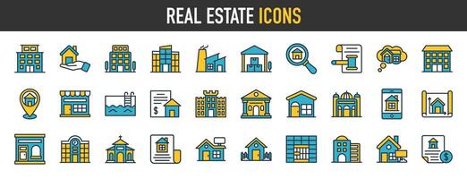 Real estate icon set. Included the icons as realty, property, mortgage, location, home loan and more. icons collection simple vector illustration