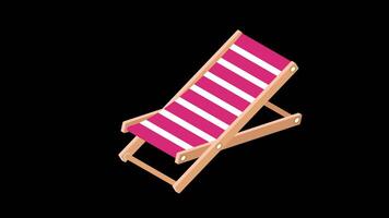 un' rosa e bianca a strisce spiaggia sedia icona concetto ciclo continuo animazione video con alfa canale