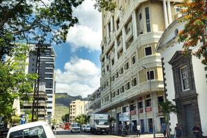 DECEMBER 3, 2019.MAURITIUS.Port Louis. a city street with people in the center of Port Louis, the capital of the island of Mauritius photo