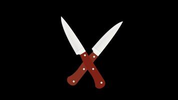 A pair of knives crossed icon concept loop animation video with alpha channel