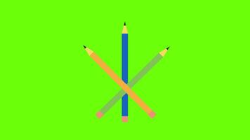 Three colored pencils red, blue, and yellow arranged concept animation with alpha channel video