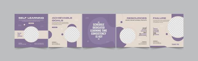 How to learn by self social media carousel, instagram carousel banner design for motivational, inspirational, personal growth coach with modern and creative layout, vector illustration EPS 10