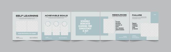 How to learn by self social media carousel, instagram carousel banner design for motivational, inspirational, personal growth coach with modern and creative layout, vector illustration EPS 10