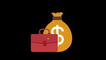 a bag of money sitting next to a briefcase, bags of money gold coins concept animation with alpha channel video