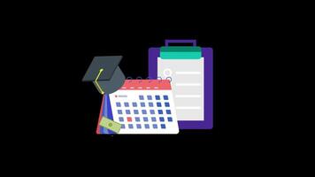 graduation cap icon animation calendar concept transparent background with alpha channel video