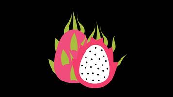 a pink dragon fruit cut in half with green leaves concept animation with alpha channel video