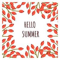verano tarjeta postal, Hola verano bandera. con frutas y leña menuda vector