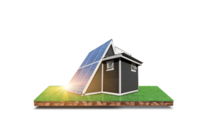 Cross section of ground grass field and home with solar panel roof isolated on transparent background. png