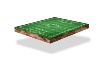 3D Rendering. Green grass soccer field isolated on transparent background. png