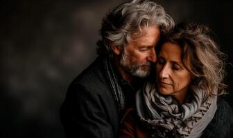 AI generated beautiful gray-haired couple on a black background photo