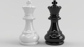 AI generated Chess two kings black and white stand on a white background. Sport game. Macro photography. Horizontal format. photo