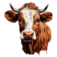 AI generated a cow with a big head and horns on a transparent background png