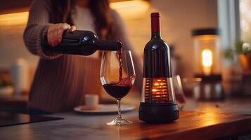 AI generated Wine glasses and bottles arranged on a table in a bar. It creates a joyful and celebratory atmosphere. photo