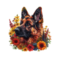 AI generated German Shepherd made of flowers water painting vintage vivid colors png