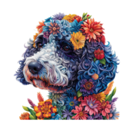 AI generated Poodle made of flowers water painting vintage vivid colors png