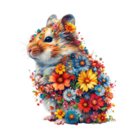 AI generated hamster made of flowers water painting vintage vivid colors png