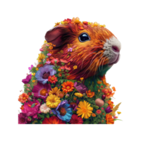 AI generated guinea pigs made of flowers water painting vintage vivid colors png