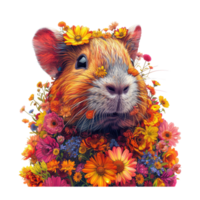 AI generated guinea pigs made of flowers water painting vintage vivid colors png