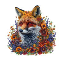 AI generated Fox made of flowers water painting vintage vivid colors png