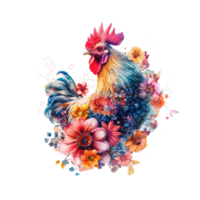 ai generiert Hähnchen gemacht von Blumen Wasser Gemälde Jahrgang lebendig Farben png
