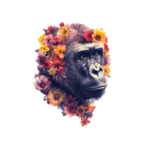 AI generated gorilla made of flowers water painting vintage vivid colors png