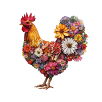 AI generated chicken made of flowers water painting vintage vivid colors png