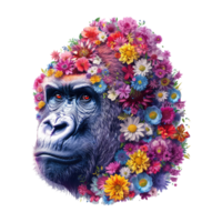 AI generated Gorilla made of flowers water painting vintage vivid colors png