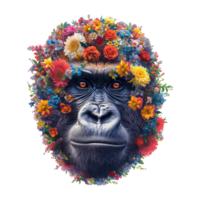 AI generated Gorilla made of flowers water painting vintage vivid colors png