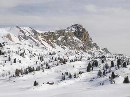 a campo traviesa esquí pistas dolomitas nieve panorama de madera choza val badia armenola colina foto