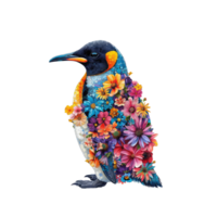 AI generated Penguin made of flowers water painting vintage vivid colors png