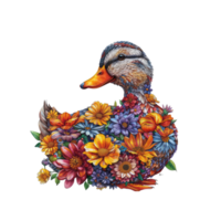 AI generated duck made of flowers water painting vintage vivid colors png