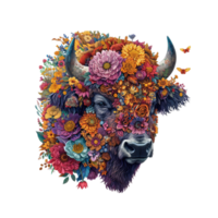 ai generado bisonte hecho de flores agua pintura Clásico vívido colores png