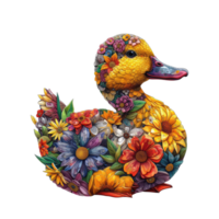 AI generated duck made of flowers water painting vintage vivid colors png