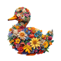 AI generated Duck made of flowers water painting vintage vivid colors png