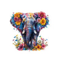 AI generated elephant made of flowers water painting vintage vivid colors png