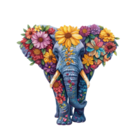 AI generated elephant made of flowers water painting vintage vivid colors png