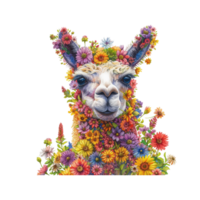 AI generated llama made of flowers water painting vintage vivid colors png