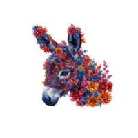 AI generated donkey made of flowers water painting vintage vivid colors png