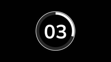 10 seconds countdown timer animation with simple flat modern white circle indicator animation on black background video