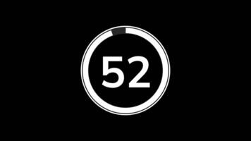 55 seconds countdown timer animation with simple flat modern white circle indicator animation on black background video