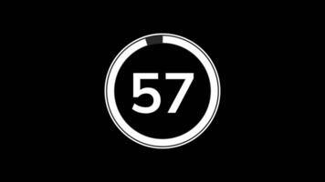 60 seconds countdown timer animation with simple flat modern white circle indicator animation on black background video