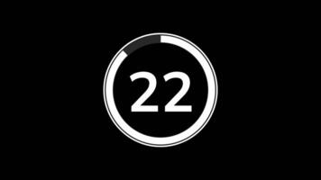 25 seconds countdown timer animation with simple flat modern white circle indicator animation on black background video